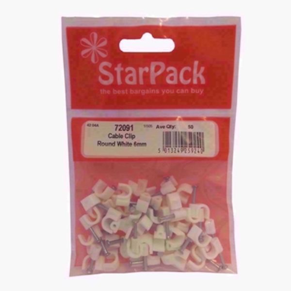 STARPACK CABLE CLIP ROUND WHITE 6.0MM