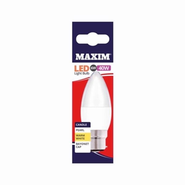 MAXIM LED CANDLE BC 6W W/W PACK OF 10