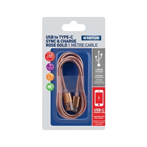 STATUS USB TO USB C SYNC&CABLE 1M ROSE