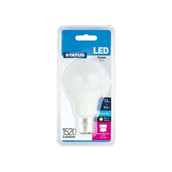 STATUS DIMMABLE LED GLS BC PEARL W/W 13W D/D