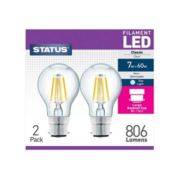 STATUS FILAMENT LED 60W GLS BC DAY LIGHT PACK OF 2