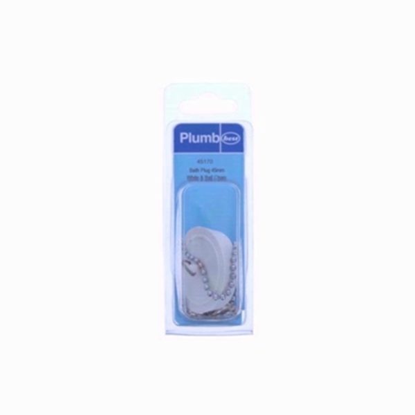 PLUMB BATH PLUG 45MM WHT & BALL CHAIN