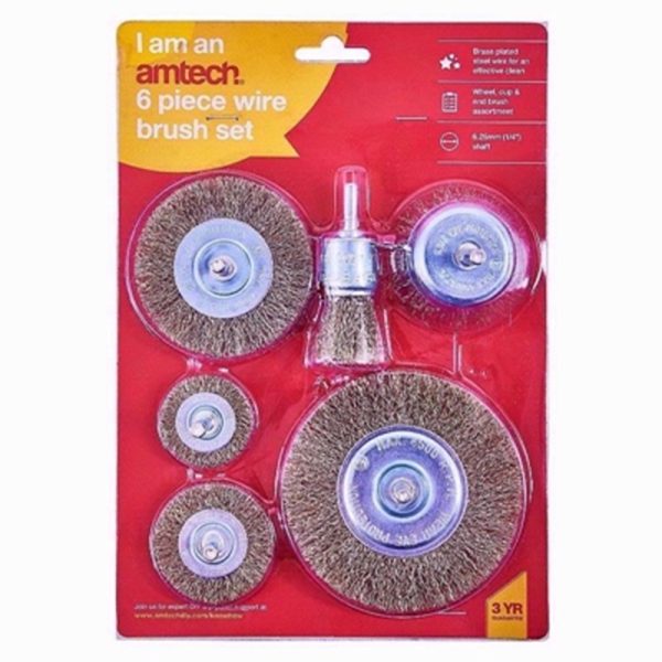 AMTECH WIRE BRUSH WHEEL SET 6PCE