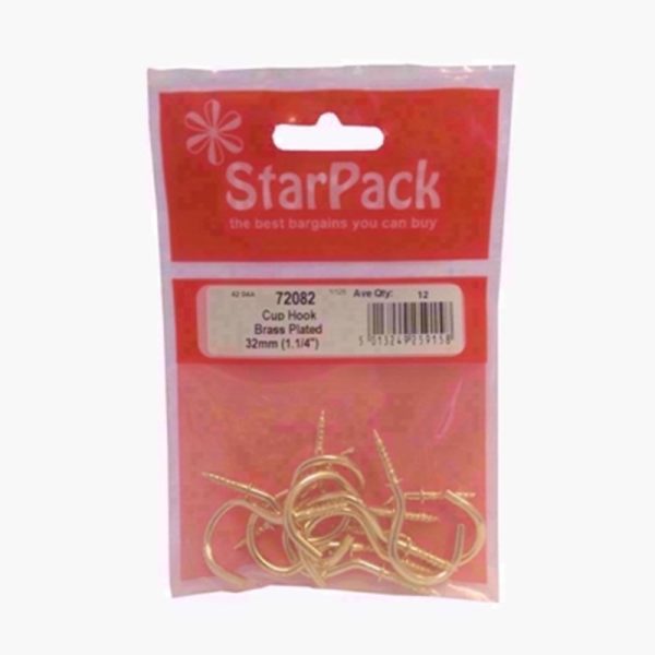 STARPACK CUP HOOKS BRASS PLATED 32MM