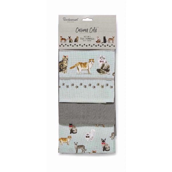 COOKSMART TEA TOWEL CURIOUS CATS PACK OF 3 (2021)