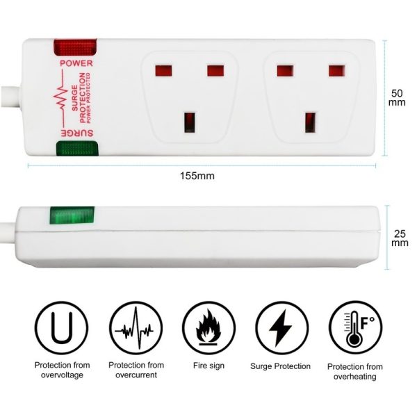 EXTRASTAR EXTENSION LEAD SURGE PROTECTION 2 GANG 1M WHITE