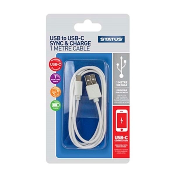 STATUS USB TO USB C&CABLE CHARGER 1M WHT