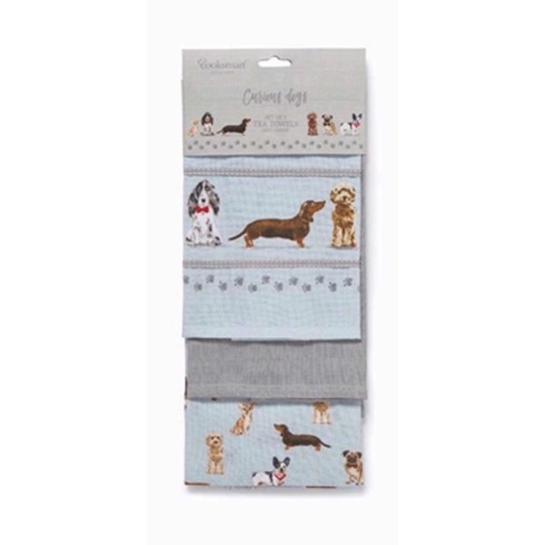 COOKSMART TEA TOWEL CURIOUS DOGS PACK OF 3