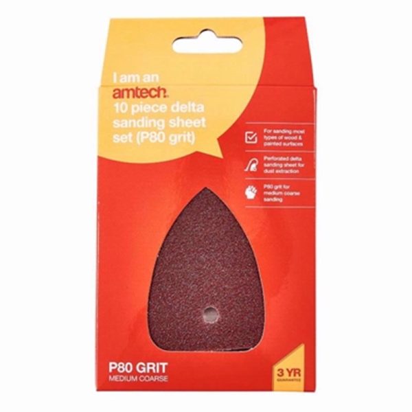 AMTECH SANDING SHEET DELTA P80 GRIT 10PCE