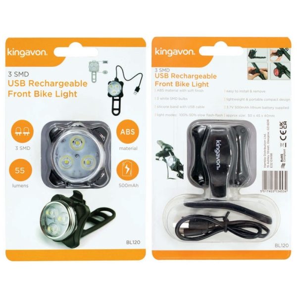 KINGAVON RECHARGEABLE FRONT BIKE LIGHT 3LED