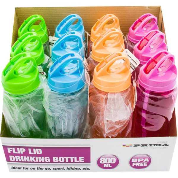 PRIMA FLIP LID DRINKING BOTTLE 800ML ASS