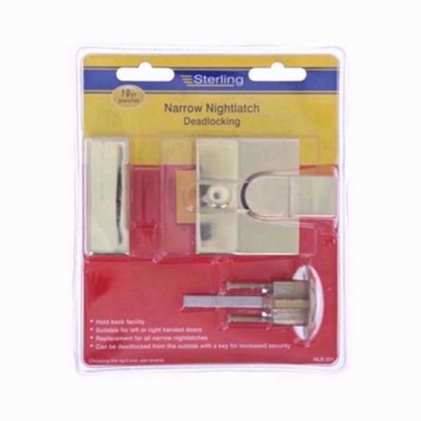 STERLING DEADLOCK BRASS NIGHT LATCH NARROW