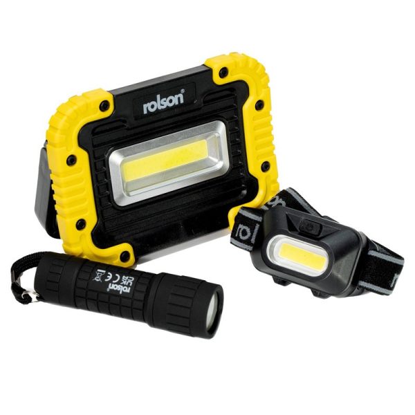 ROLSON LIGHTING COB WORK,HEADLAMP & TORCH 3PC SET