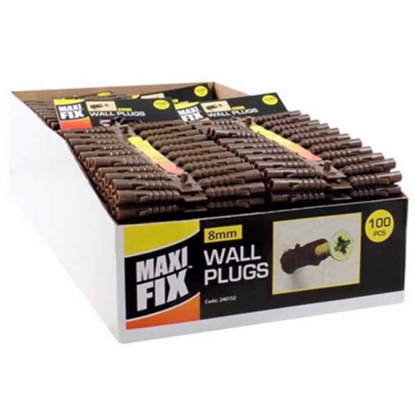 MAXIFIX BROWN PLASTIC WALL PLUGS 8MM 100PC