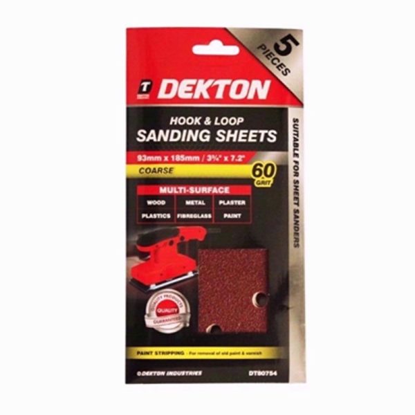 DEKTON HOOK /LOOP SAND SHEET 5PC 60GRIT