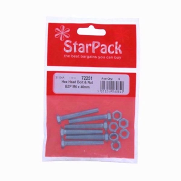 STARPACK HEX HEAD BOLT&NUT BZP M6X40MM