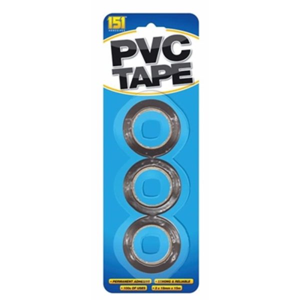 151 TAPE PVC BLACK 15M PACK OF 2