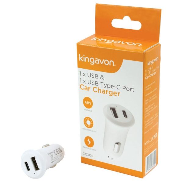 KINGAVON IN CAR CHARGER PORT USB/TYPE-C