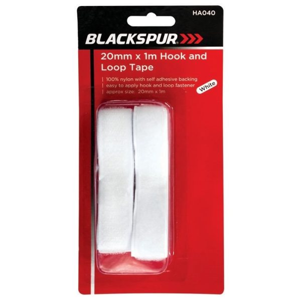 BLACKSPUR HOOK AND LOOP TAPE WHITE 20MM X 1M