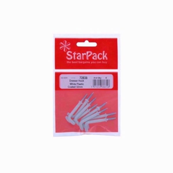 STARPACK DRESSER HOOK WHT PLS COATED 32MM