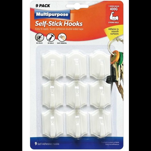 HOOKS SELF-STICK 4CM WHT PACK OF 9