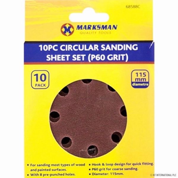 MARKSMAN SANDING SHEETS CIRCULAR 10PC P60