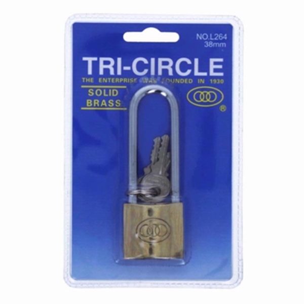 TRICIRCLE PADLOCK H/DUTY 38MM LONG SHACKLE