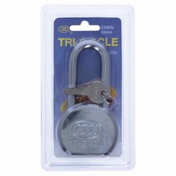 TRICIRCLE PADLOCK ROUND STEEL 65MM LONG SHACK