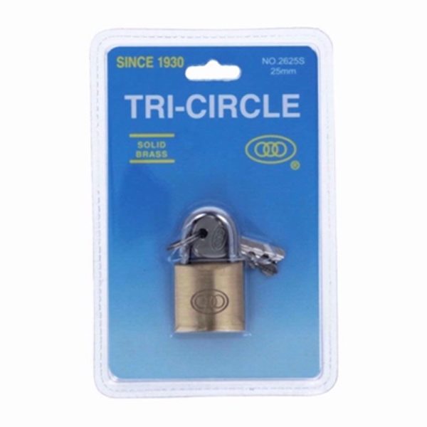 TRICIRCLE PADLOCK SOLID BRASS 25MM