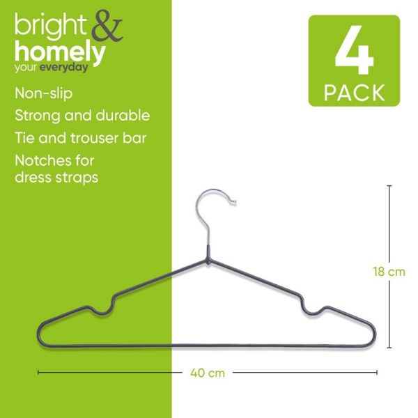 BRIGHT & HOMELY HANGERS METAL RUBBER COATED BLACK PACK OF 4