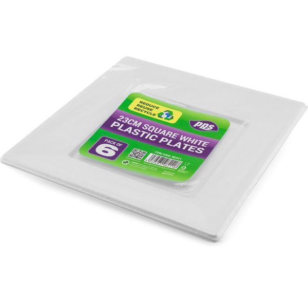 PPS 23CM PLASTIC WHITE SQ 6 PLATES