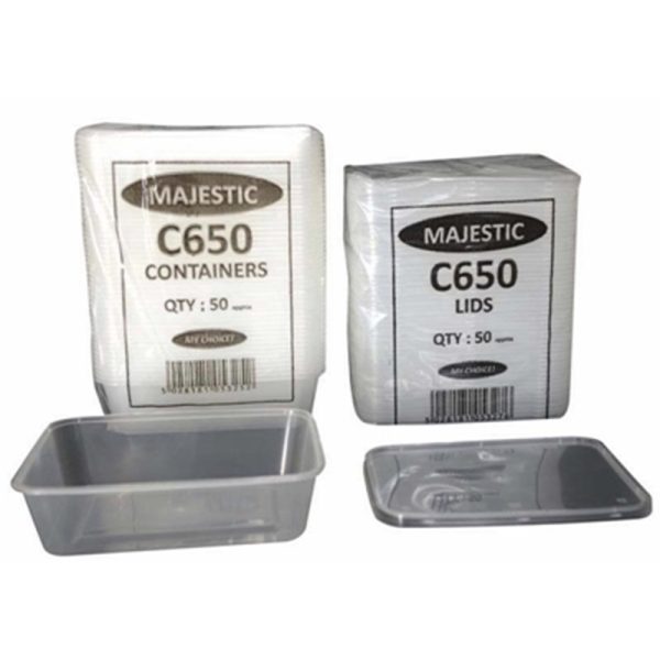 MP PLASTIC RECT 50 CONTAINERS & LIDS 650ML