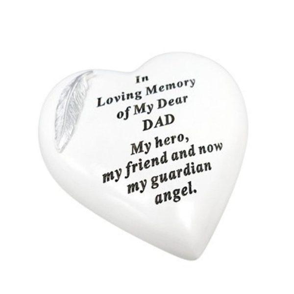 MEMORIAL FEATHER HEART WHITE & SILVER DAD 15X15CM