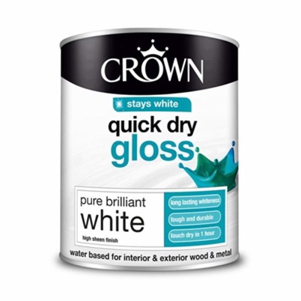 CROWN PAINTS QCK DRY GLOSS BRILLIANT WHT750ML