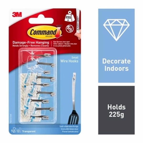 COMMAND SMALL CLEAR WIRE HOOKS STRIPS PACK OF 9