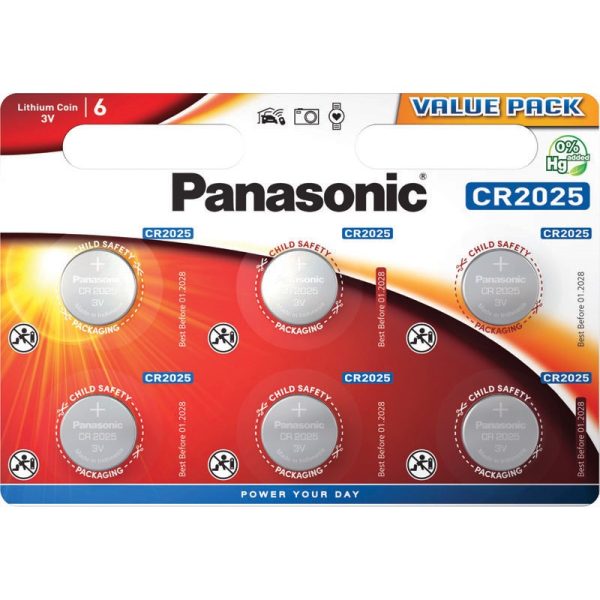 PANASONIC COIN BATTERY LITHIUM CR2025 PACK OF 6