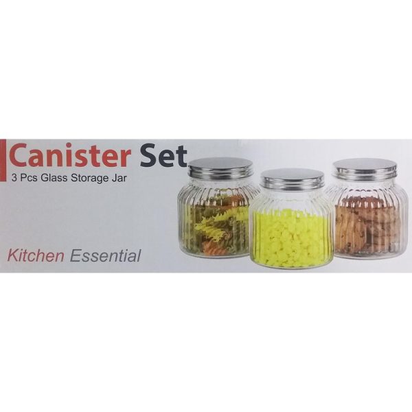 GLASS CANNISTER SET 3PC METAL LID