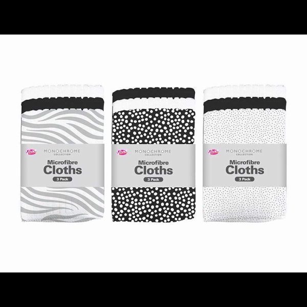 MICROFIBRE CLOTHS PACK OF 3 MONOCHROME