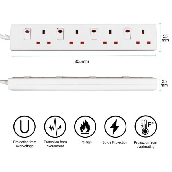 EXTRASTAR EXTENSION LEAD SWITCHED 4 GANG 1M WHITE