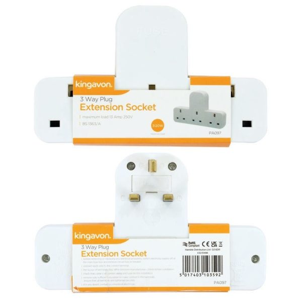 KINGAVON 3 WAY PLUG EXTENSION SOCKET