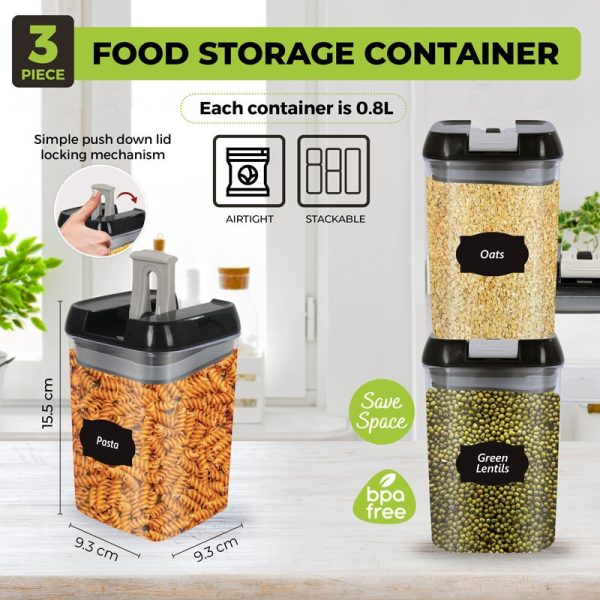 TOP 3 PLASTIC FOOD STORAGE CONTAINERS 0.8LTR 3PCS