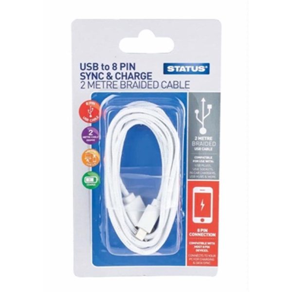 STATUS 8PIN SYNC&CHARGE 2M BRAIDED CABLE PACK OF 1