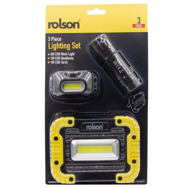 ROLSON LIGHTING COB WORK,HEADLAMP & TORCH 3PC SET