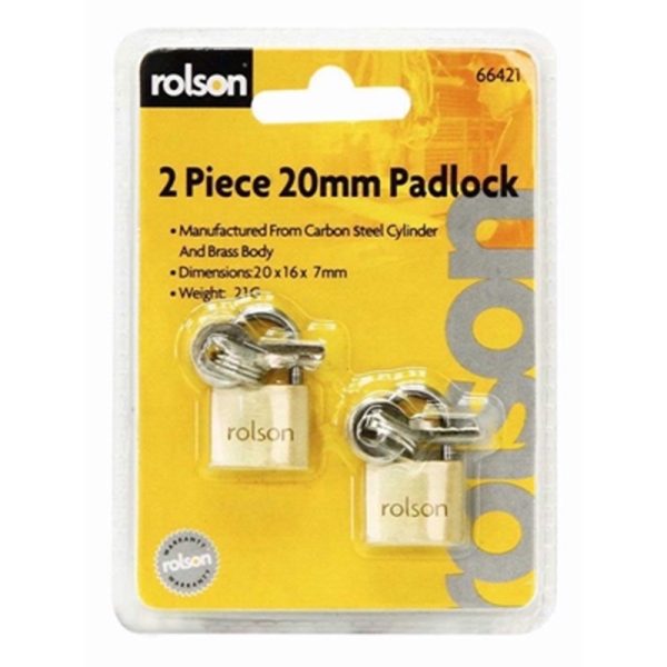 ROLSON PADLOCK BRASS 20MM 2PCE