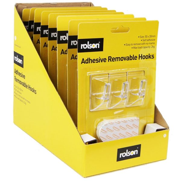 ROLSON REMOVABLE ADHESIVE HOOK TRANSPARENT 3PCE