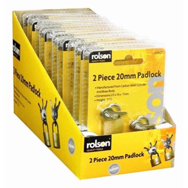 ROLSON PADLOCK BRASS 20MM 2PCE