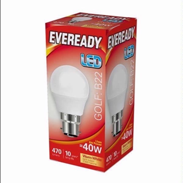 EVEREADY LED BULB WARM WHT GOLF BC 6/40W PACK OF 5