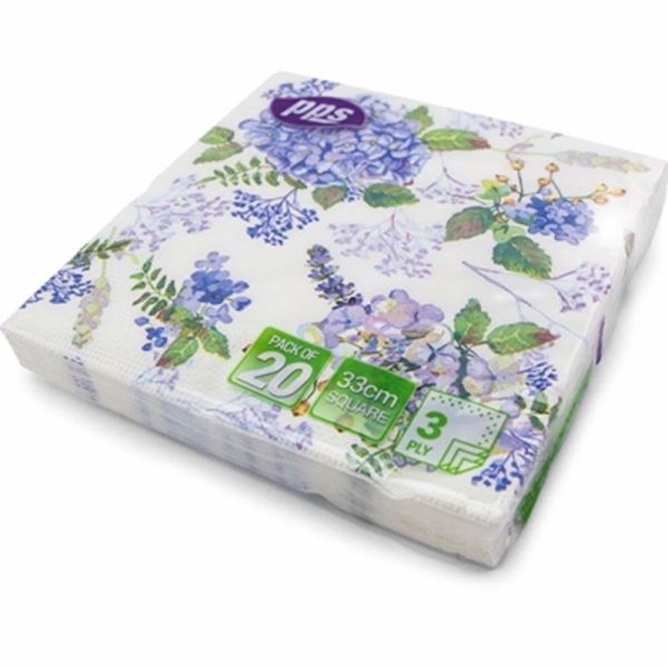 PPS 3PLY 33CM 20 NAPKINS BLUE FLOWER