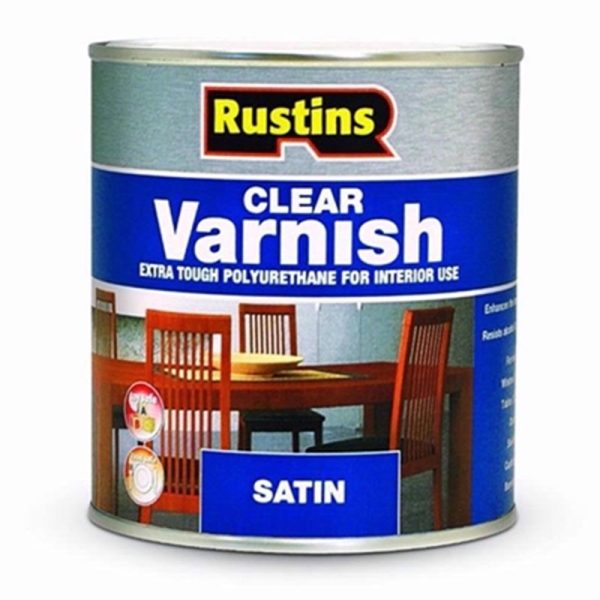 RUSTINS POLY VARNISH SATIN MAHOGANY 500ML