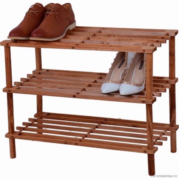 PRIMA SHOE RACK WOODEN THREE TIER WALNUT